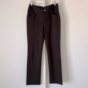 Dark brown pants. Very comfy but still chic.